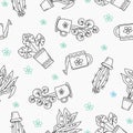 Houseplants pattern in doodle style. Royalty Free Stock Photo